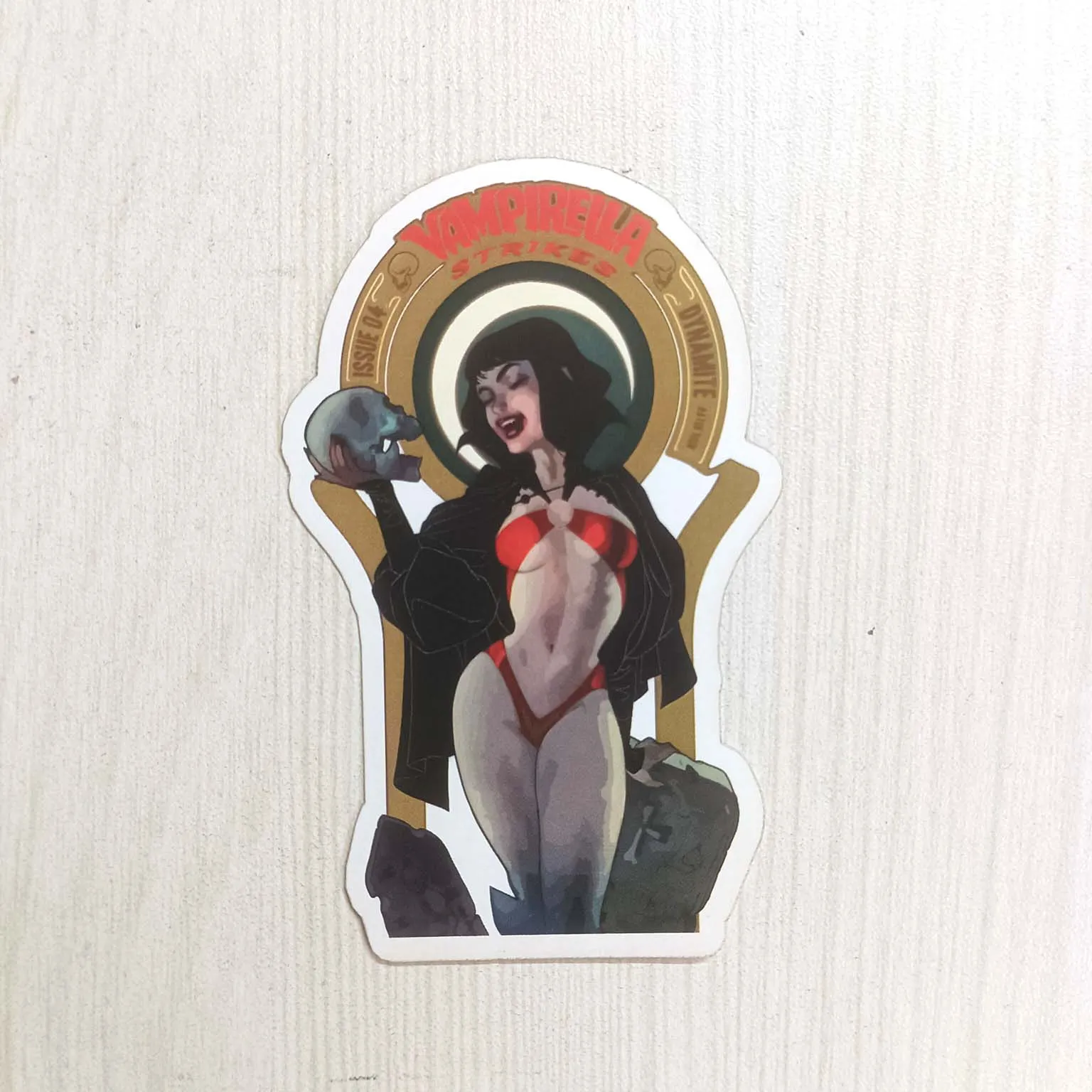 PVC Horror Vampirella Movie Girl Pose with Skull Character Sticker