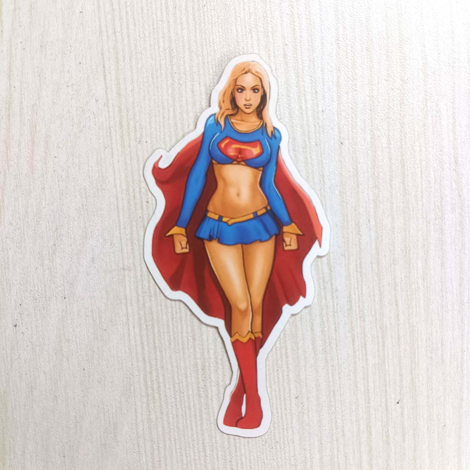 PVC Flying Girl with Red Cape Movie Comic Character Sticker