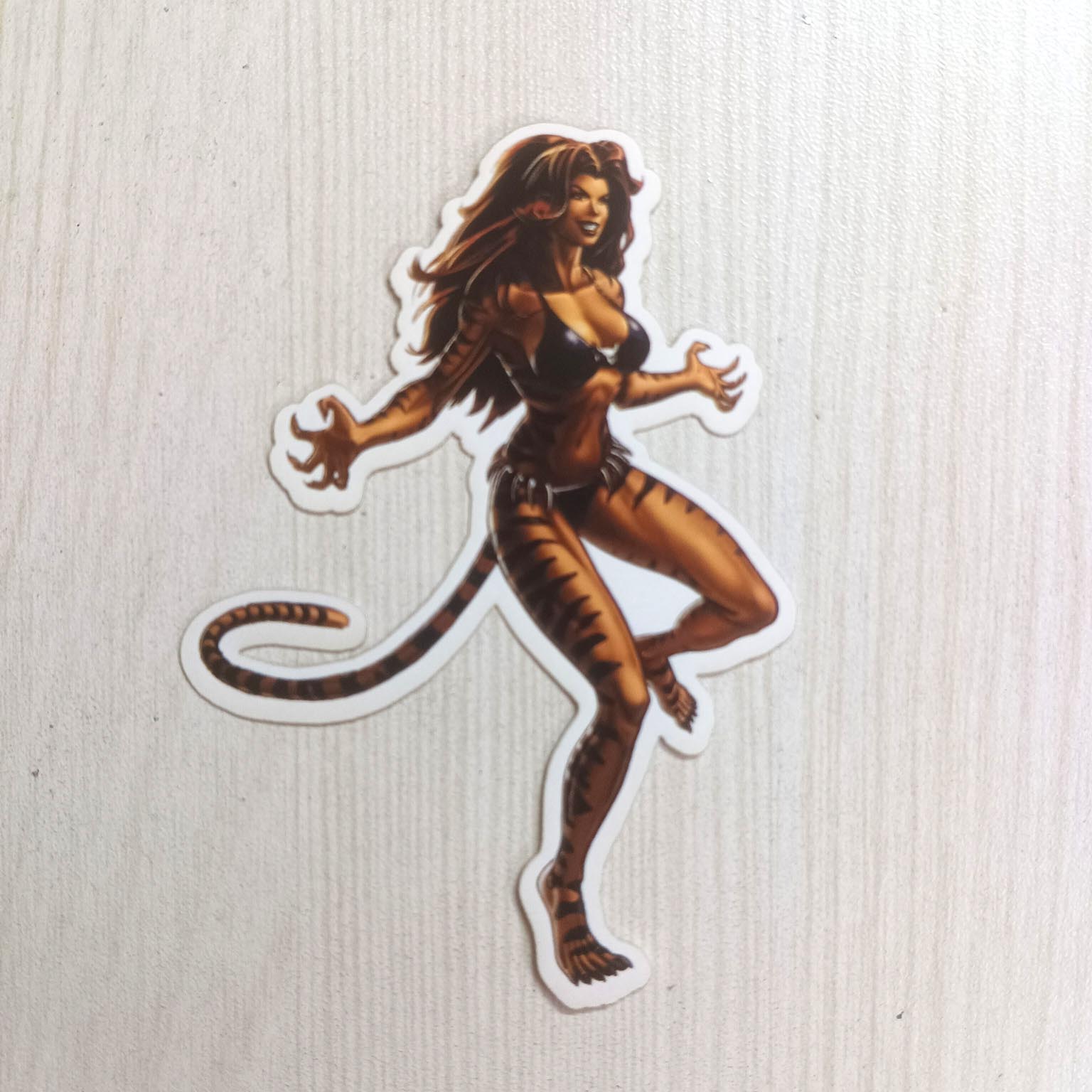 PVC Girl with Tail Claw Tiger Skin Sticker