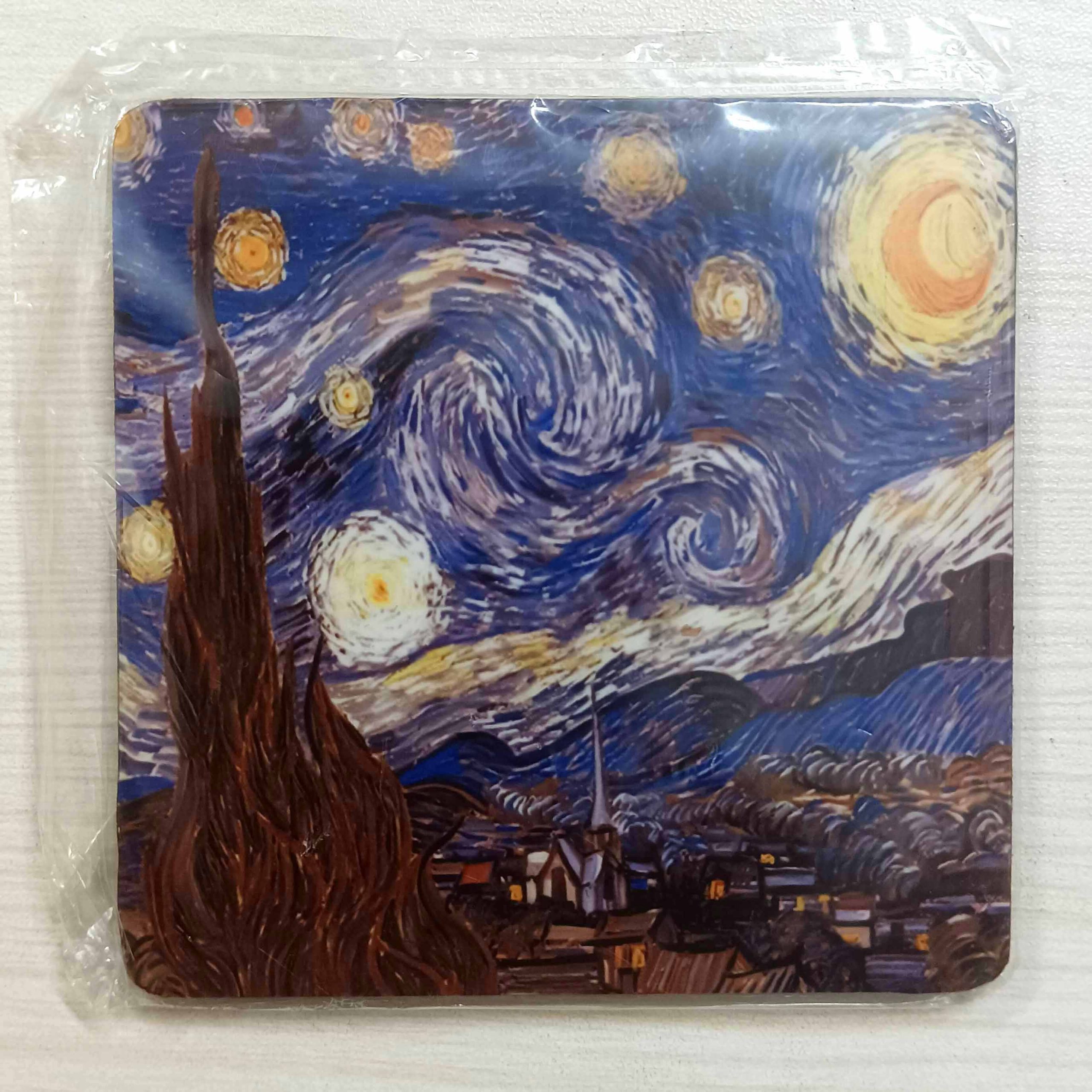 Wooden Coaster Fridge Starry Night Magnet Art