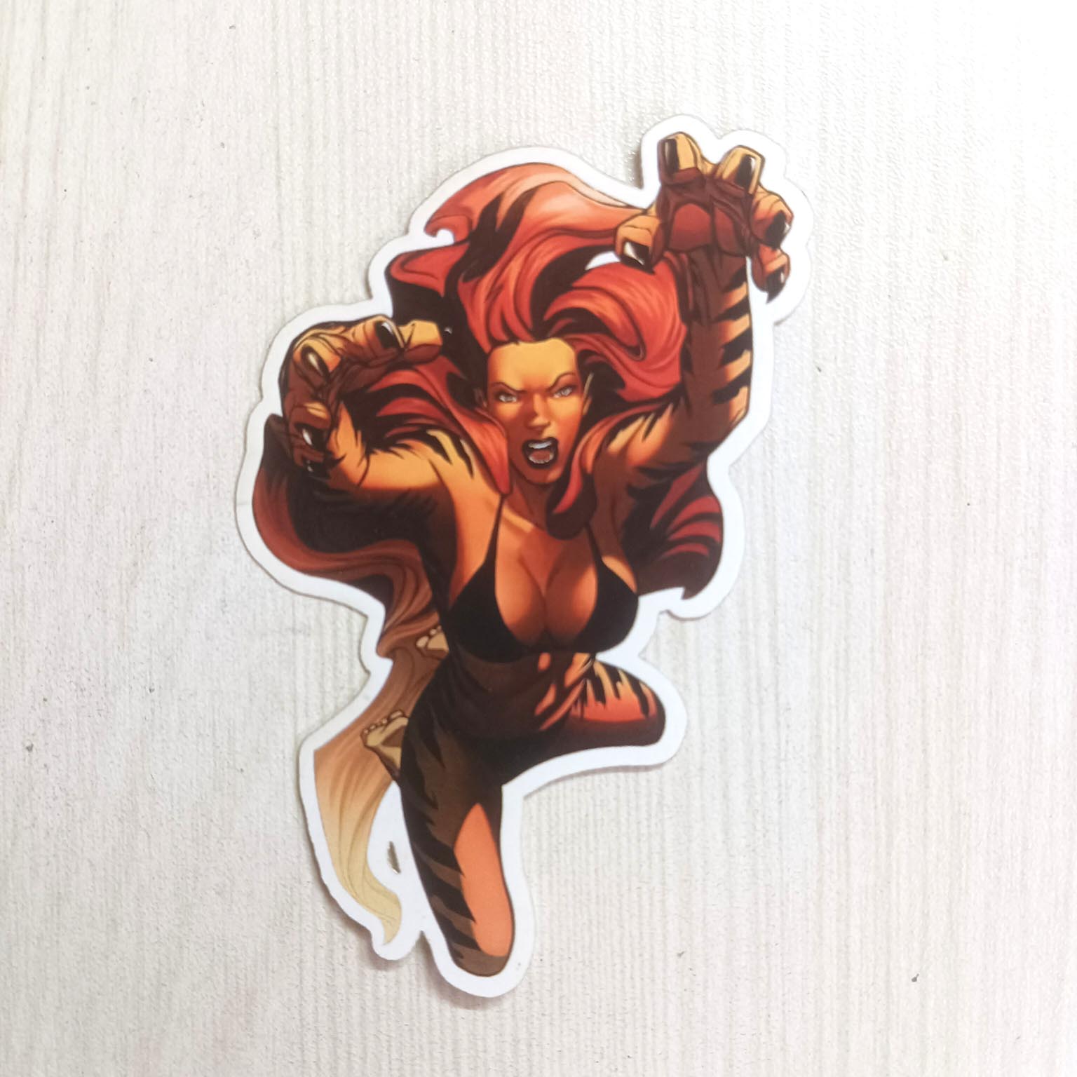 PVC Comic Girl with Claw Tiger Sticker